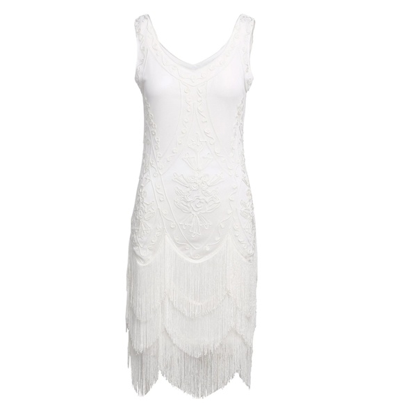 White Wedding Beaded 1920s Flapper Dress - Picture 7 of 7